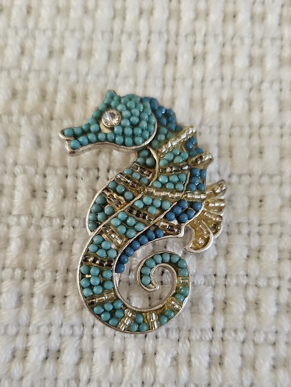 Vintage Liz Claiborne Turquoise & Blue Beaded Seahorse Brooch